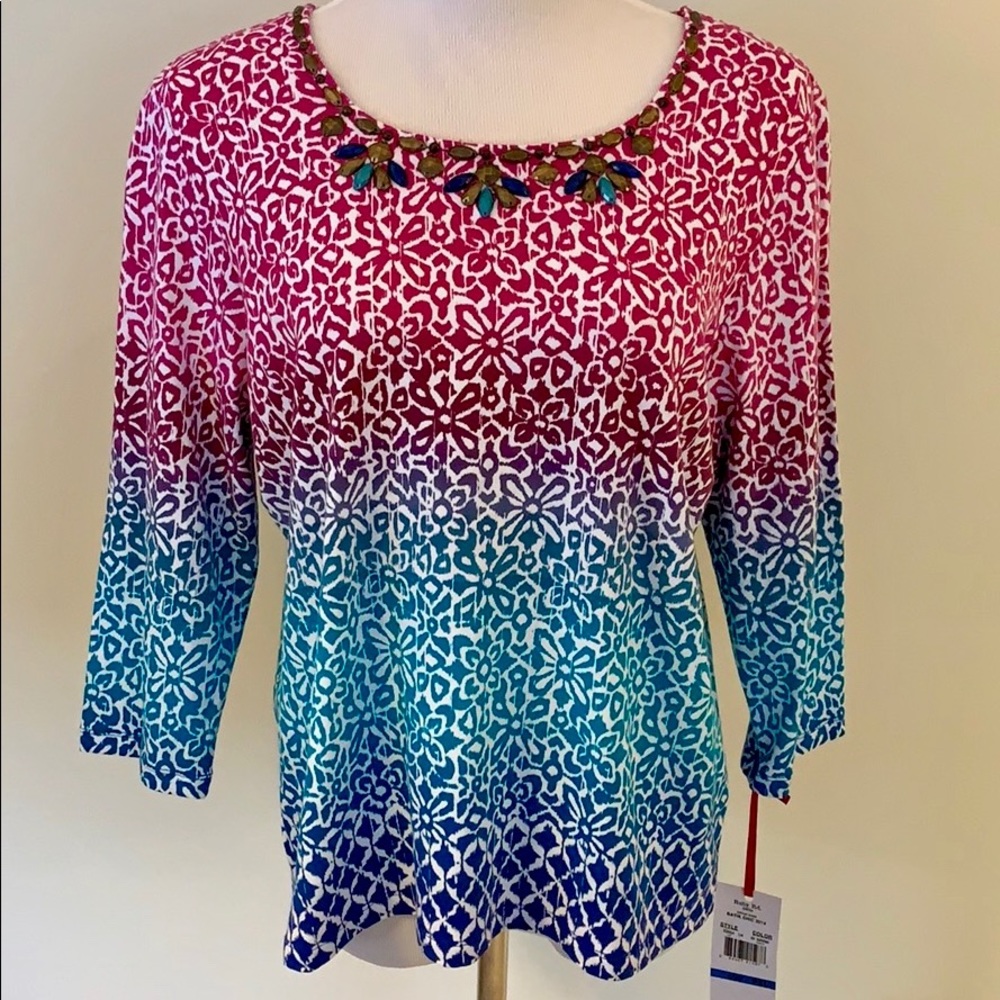 Ruby Rd. Petite Multicolored Knit Top - Picture 1 of 8